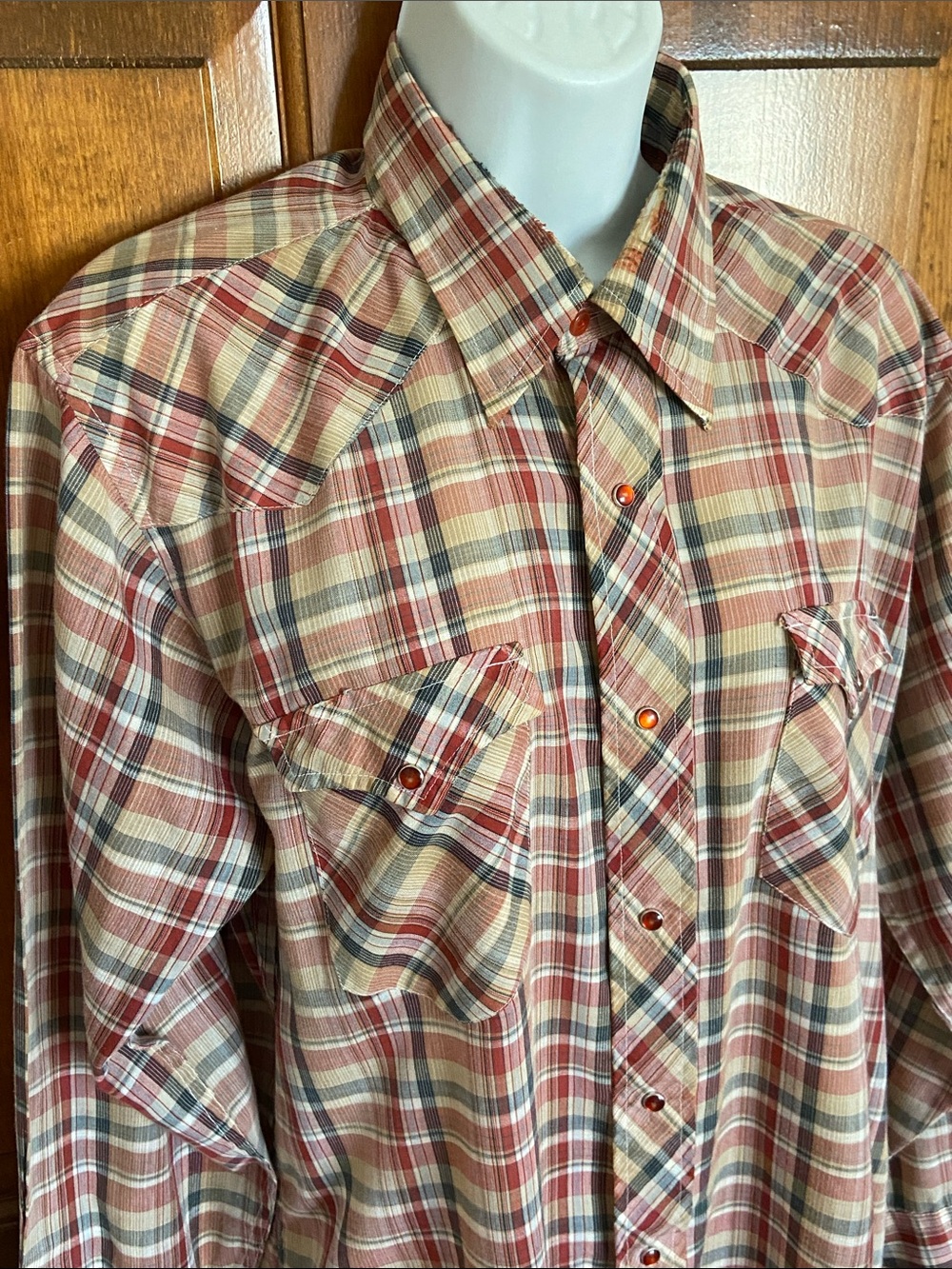 Vintage 1980’s Plaid Long Sleeve Western Shirt 80’s Wrangler Cowboy Size M/L